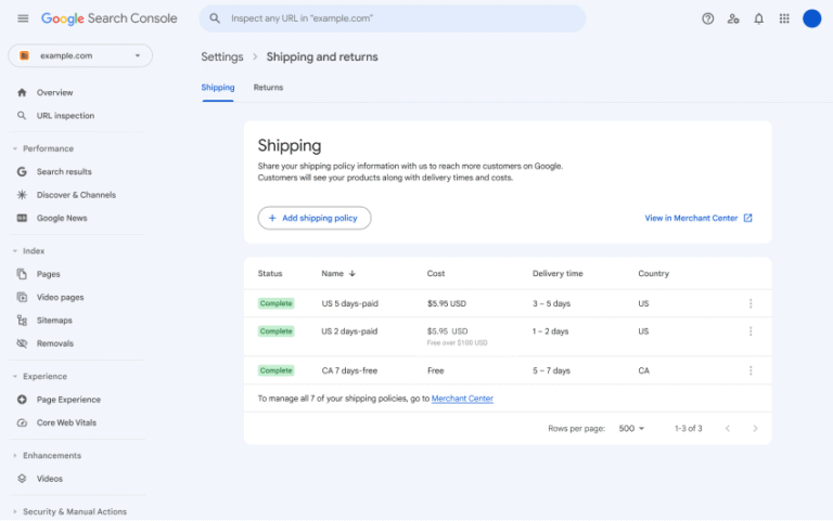 Lead Manager Agency Google shipping and returns policies in Search Console or using new markup