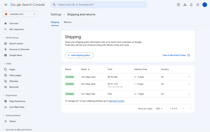 Lead Manager Agency Google shipping and returns policies in Search Console or using new markup